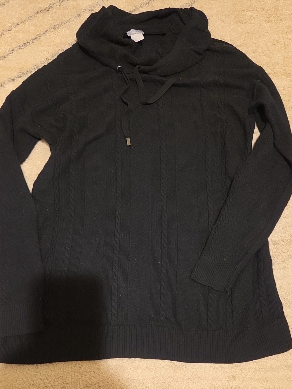 Chico's Zenergy Black Cable-Knit Cowl Turtleneck Sweater
